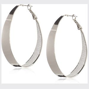 Guess Large Oval Glitter Hoop Earrings Silver